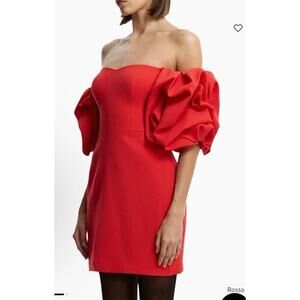 BCBG Maxazria Women's Red Off-The-Shoulder Puff Sleeve Mini Dress Sz 4 $368 NWT